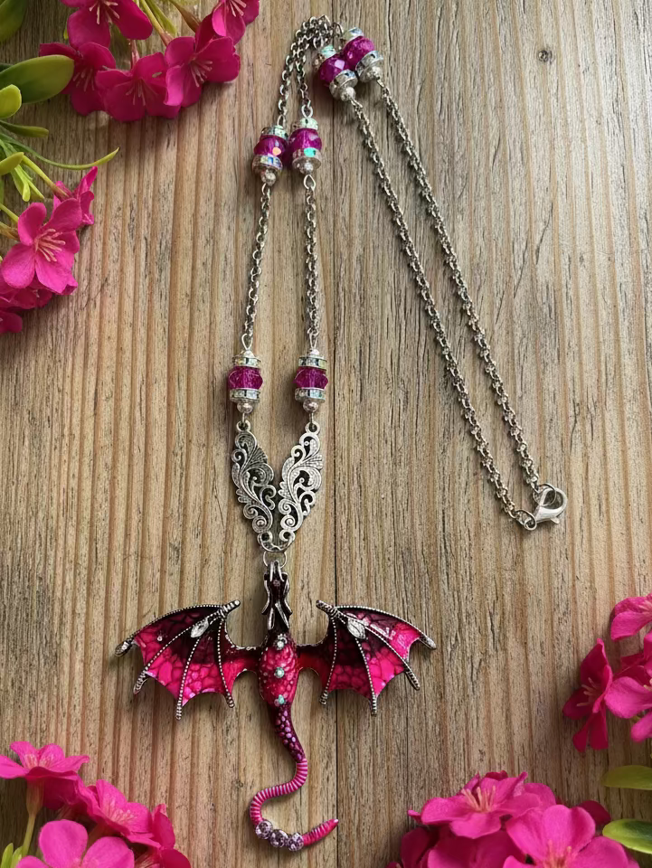 Magenta Dragon Pendant Necklace