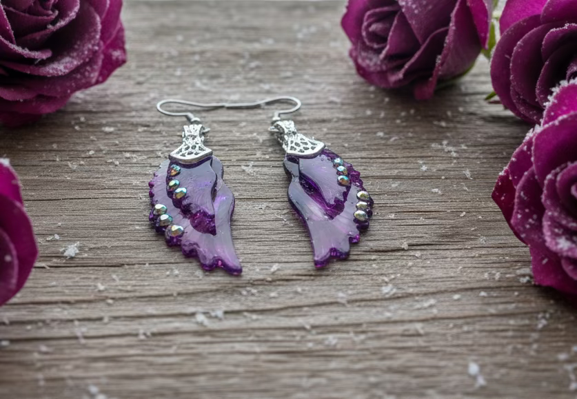 Purple Acrylic Double-Winged Butterfly Earrings