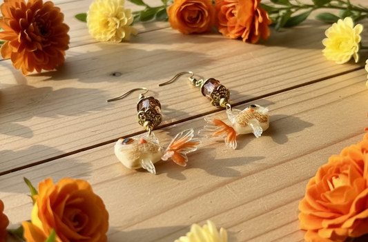 Polymer Goldfish Charm Earrings with Czech Crystal Beads