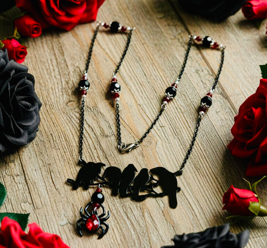 Black Metal 6 Crow Pendant Necklace