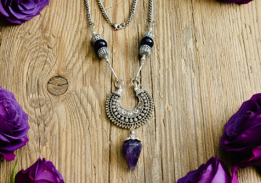Amethyst Gemstone Pendulum/Bead Necklace