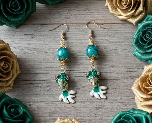 Cloisonné Hinged Goldfish Charm Earrings