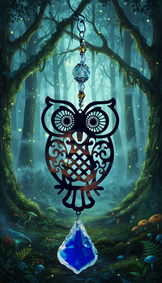 Owl SunCatcher with Scalloped Teardrop Crystal Prism