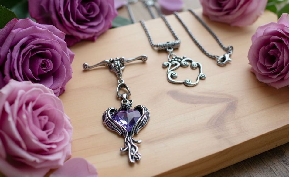 Czech Crystal Heart Pendant/Toggle Clasp Necklace