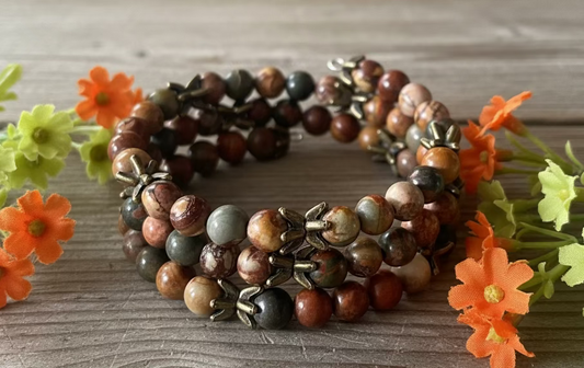 Crazy Lace Agate Gemstone Bead Wraparound Bracelet