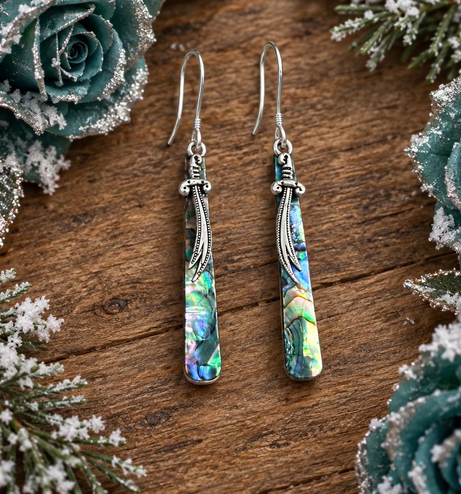 Abalone Shell Paddle/Dagger Charm Earrings