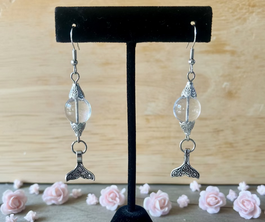 Fluorite Gemstone Bead Earrings with Whaletail Charms