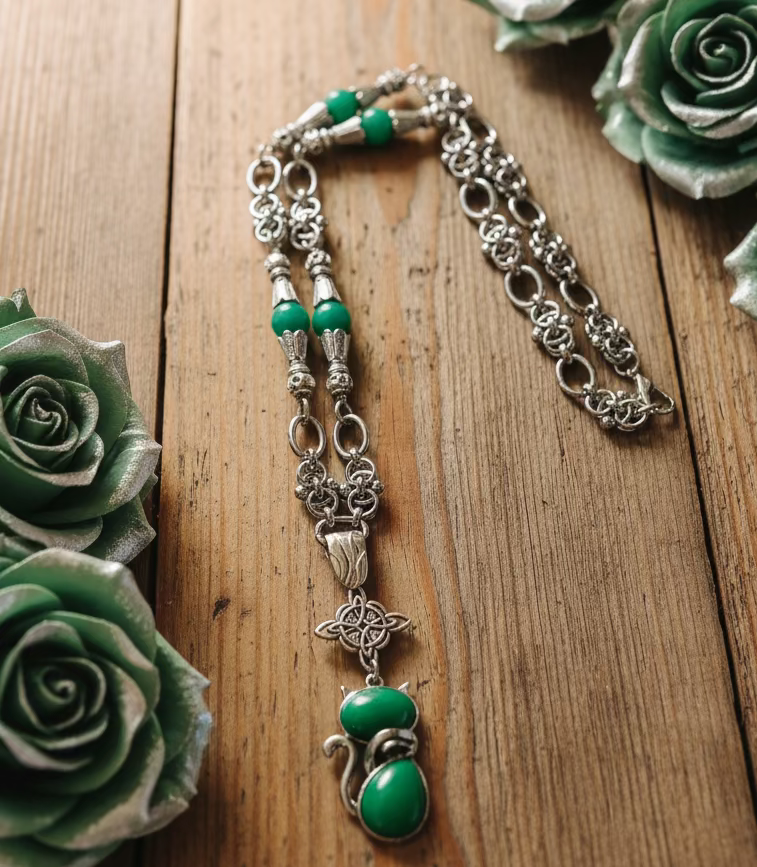 Aventurine Cat Pendant Necklace