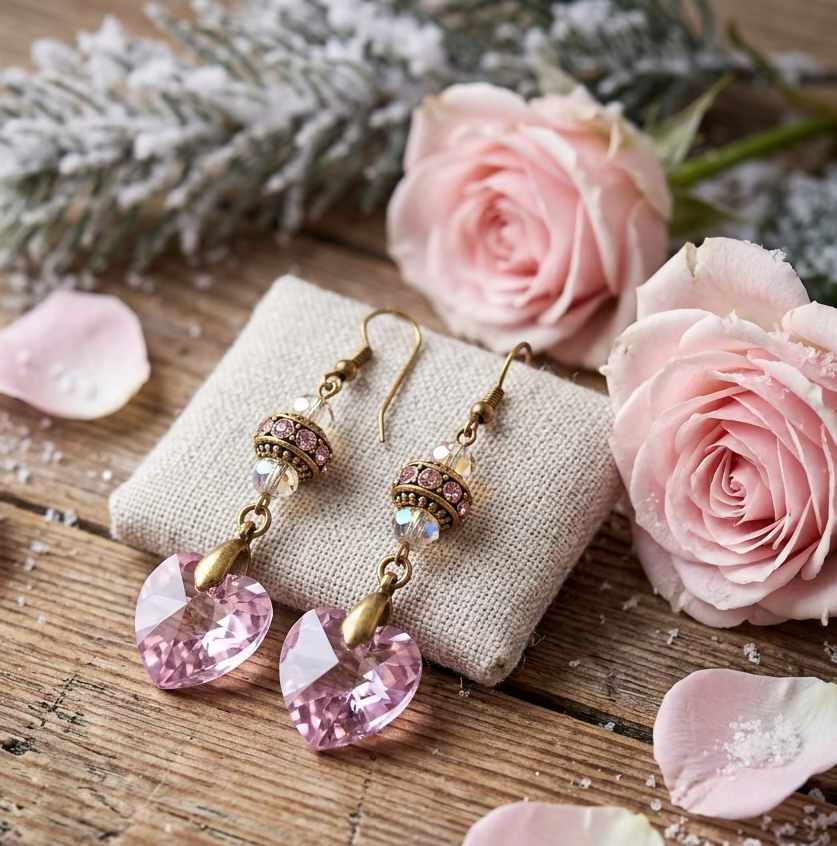 Light-Reflecting Pink Heart Prism Earrings