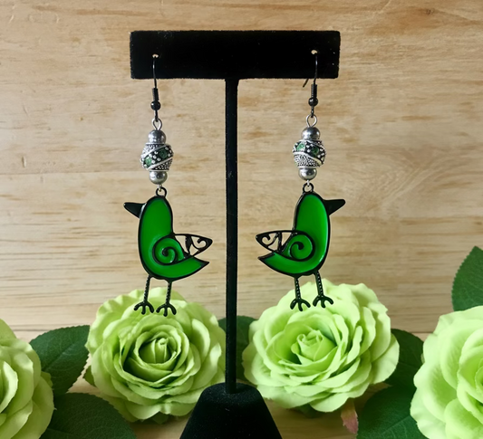 Acrylic/Black Metal Bird Charm Earrings