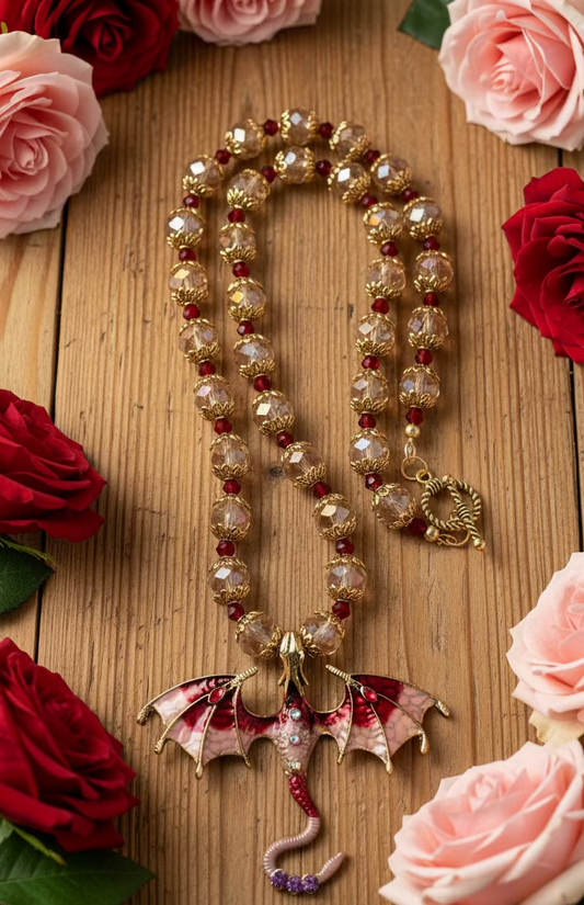 Dragon Pendant Necklace with Czech Glass Beads