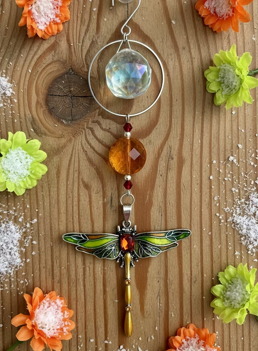 Dragonfly Pendant Ornament/SunCatcher with AB Crystal Ball Prism