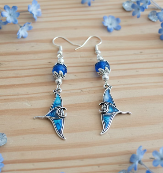 Stingray Charm Earrings with Blue Glass Beads