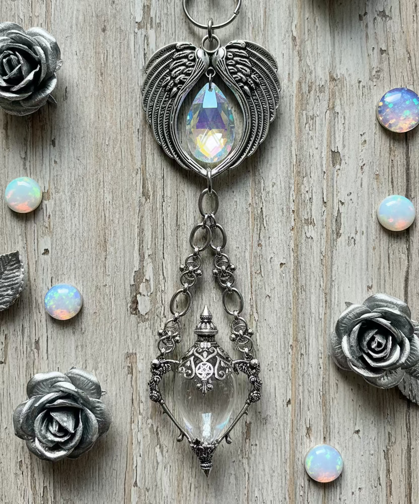 Glass Urn SunCatcher with Angel Wings/Crystal Prism