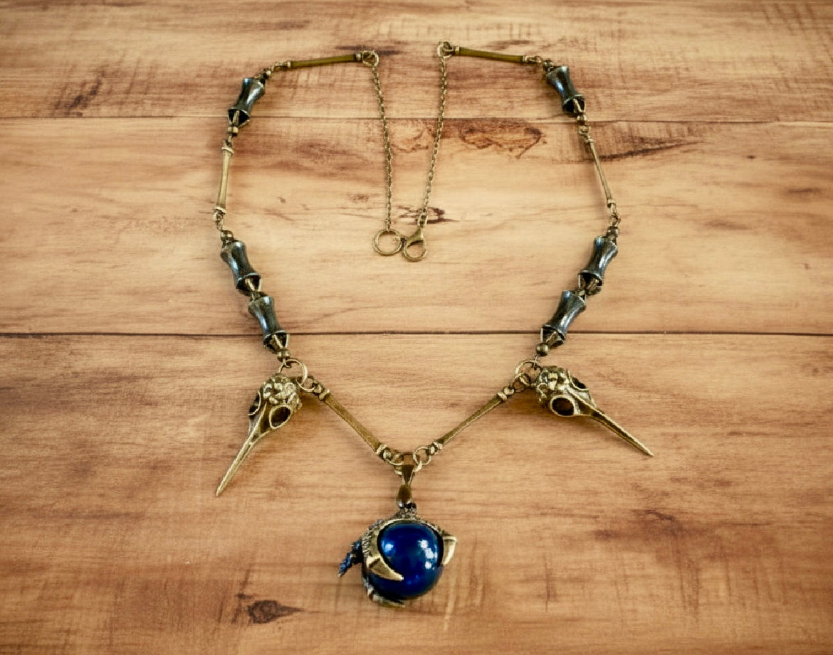 Antiqued Bronze Dragon Claw Pendant/Raven Skull Necklace