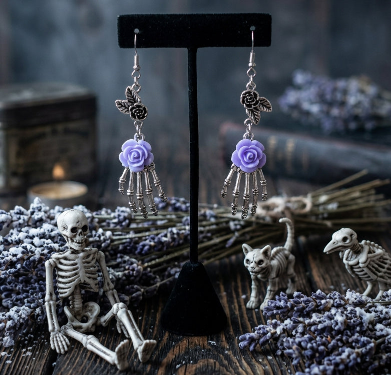 Acrylic Flower/Alloy Skeleton Hand Earrings