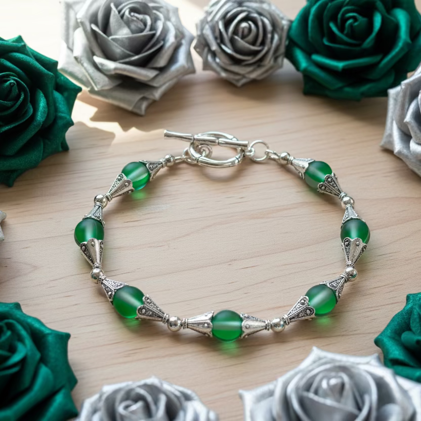 Emerald Green Mermaid Glass Bead Bracelet