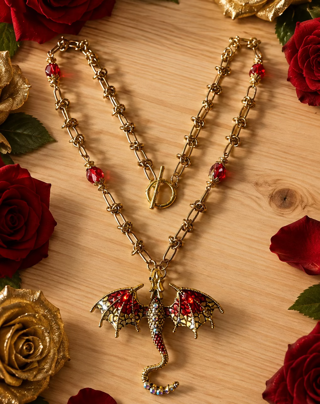 Dragon Pendant Necklace with Brass Chain