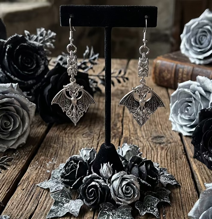 Patterned Bat Charm/Byzantine Chainmaille Earrings
